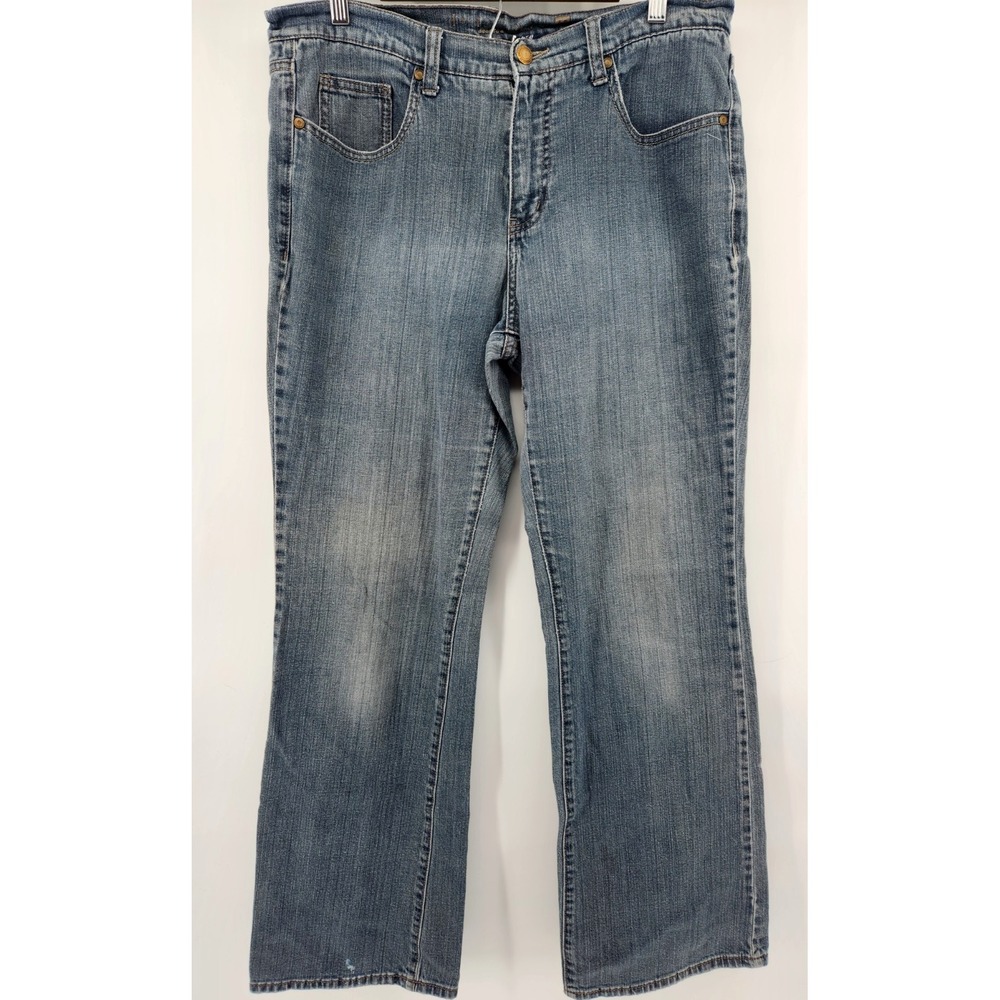 Womens Medium Wash Bootcut Jeans Mid Rise Embroidered Pockets Size 12 y2k
